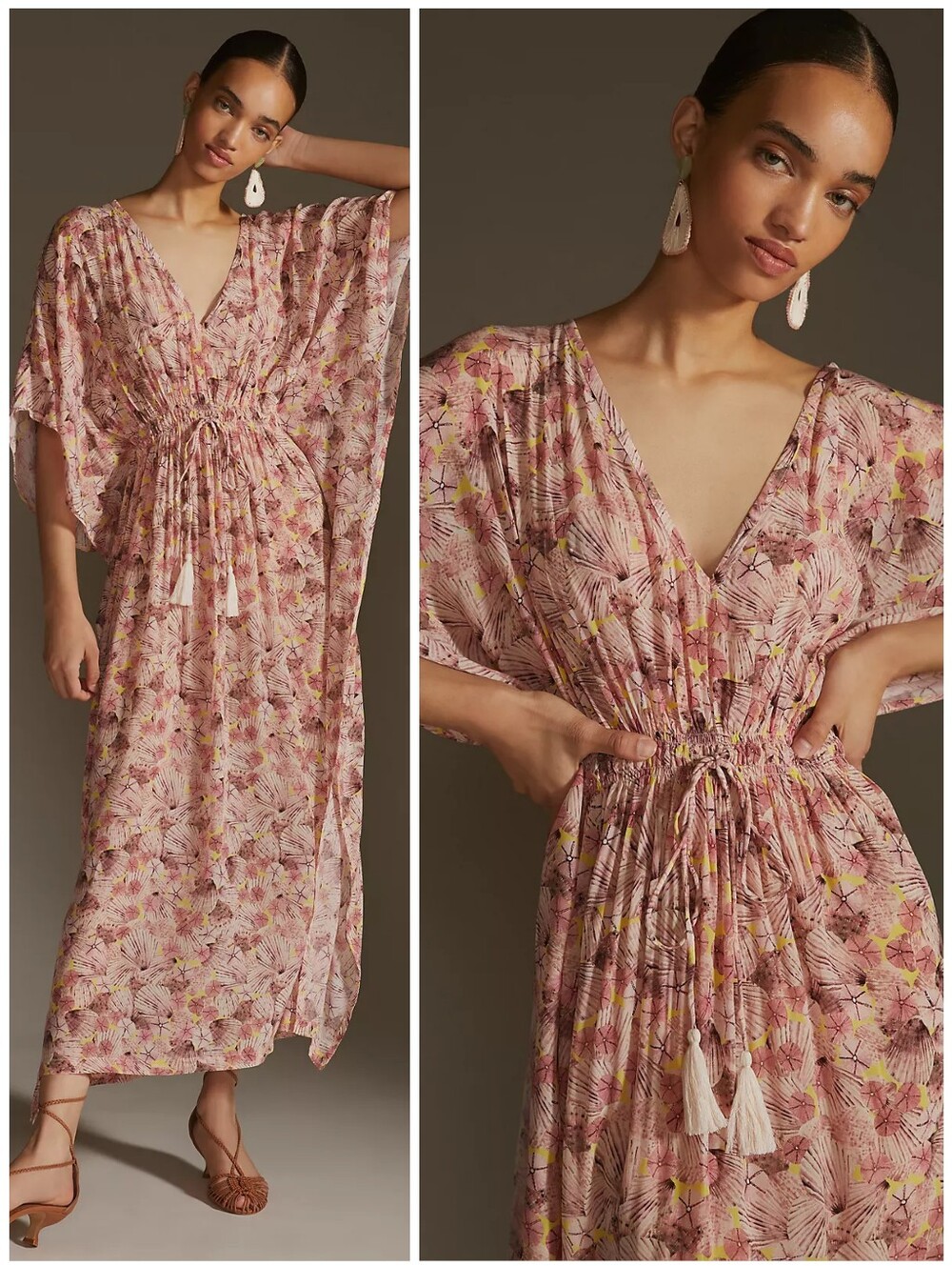 Rujuta Sheth Pink Cream Shell Flowy Kaftan Dress, OS